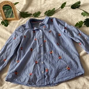 Charter Club Petite Large Vertical Striped Button Down with Floral Embroidery